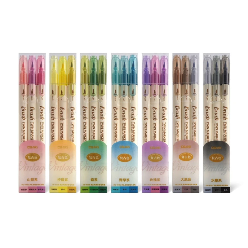 Calligraphy Brush Pen Set DIY Scrapbooking Crafts Soft Tip Dual side Fine Liner Art Lettering Drawing Markers 3pcs