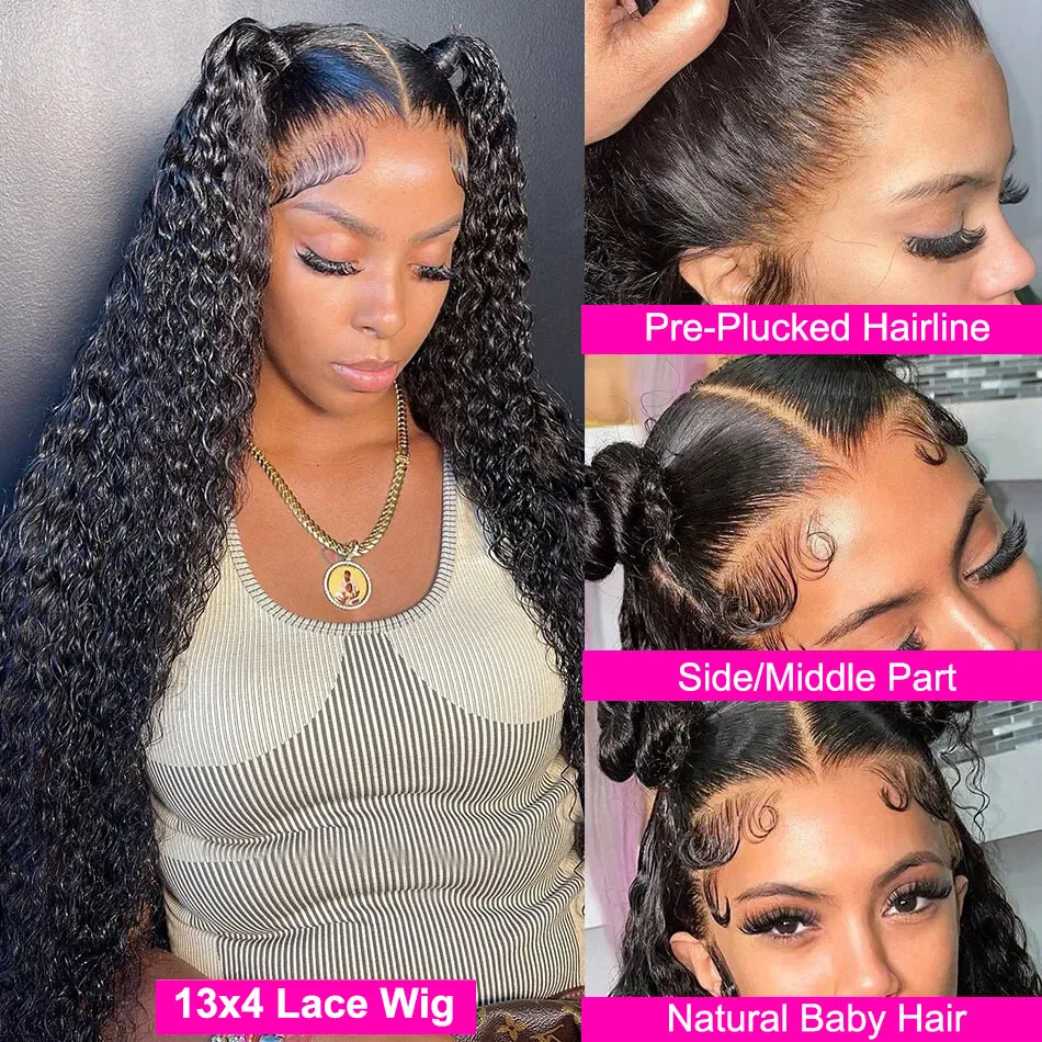 Lace Front Wigs 32 40Inch 200 Density Water Wave 13x6 HD Transprent Human Hair Remy Loose Curly 13x4 For Women