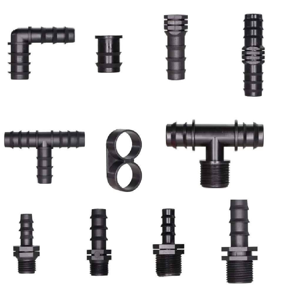 16 20 25MM Tubing Water Connectors Equal Coupling Adaptor Elbow Tee End Plug Drip Irrigation Barbed Fittings 1/2 3/4''