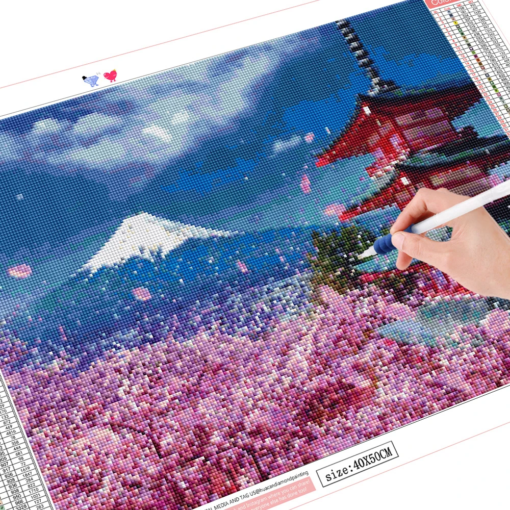 SHEGZHUC Confezione da 4 diamond painting paesaggio giapponese, 30 x 40 cm, paesaggio rosso, luna, attico, montagna, Fuji mosaico, pittura con diamanti, arte ricamo, punto croce, immagini regalo