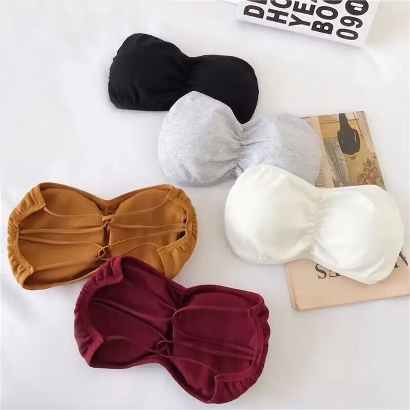 Women Lingerie Bra Women Tube Tops Strapless Bra Tube Top Women Cross Back Bralette Wireless Invisible Bra Seamless Underwear Female Lingerie Sexy Cotton Crop Top