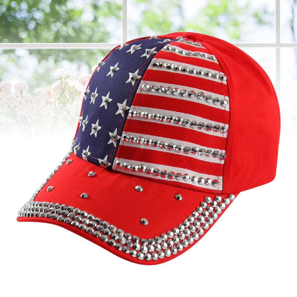

Bling American Flag Hat Everyday Wear 4th of July Baseball Cap Womens Rhinestone Fourth