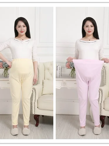 특대형 임산부 바지 순면 니트 하이웨이스트 가을 바지 배 받침대가 있는 임산부용 일체형 바지