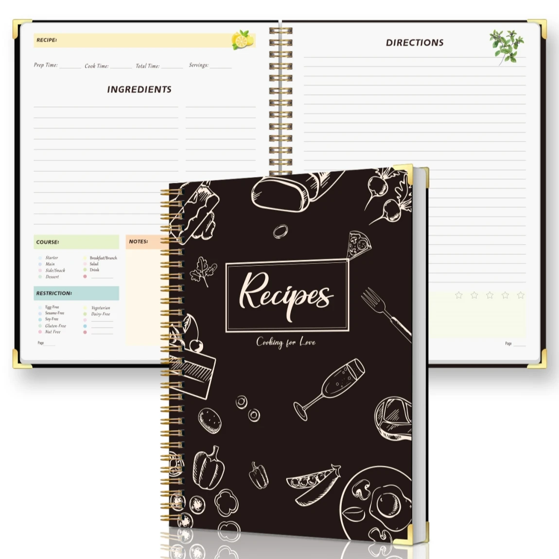 Elegant Hardcover Recipe Book with Full-Color Interior for 80 Personalized Recipes