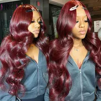 Dark Burgundy Color 13X4 Lace Front Wigs For Women 13x6 Lace Front Human Hair Wig 99J Body Wave Brazilian Hair Wig pre pluck Wig 2