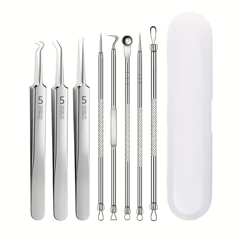 Blackhead Remover Kit Stainless Steel Blemish & Acne Extraction Tools Professional Pimple Popper Set for All Skin 7/8 Piece blackhead remover kit