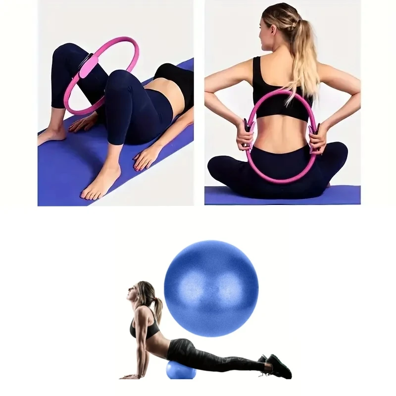 Yoga Pilates Circle Gym Set Solid Color PP Stretching and Core Training Equipment with Yoga Ball Fitness Tool for Scu 2 Piece yoga circle,pilates ring