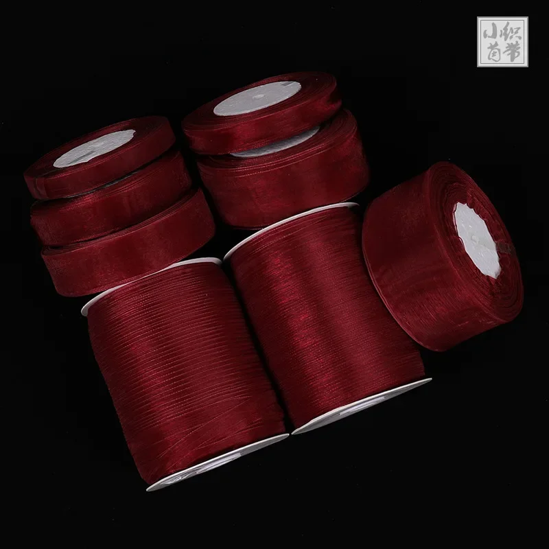 50yards Wine Red Organza Ribbon For Bow Wedding Christmas Decoration Handmade DIY Wrapping Crafts 1.2cm 1.5cm 2cm 2.5cm 4cm 5cm