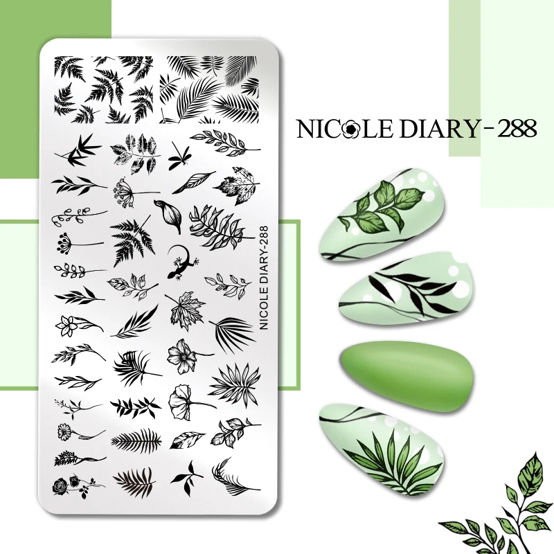 Nail Stamping Plates NICOLE DIARY Flower Leaves Leaf Floral Butterfly Line Printing Stencil Templates Art Tools