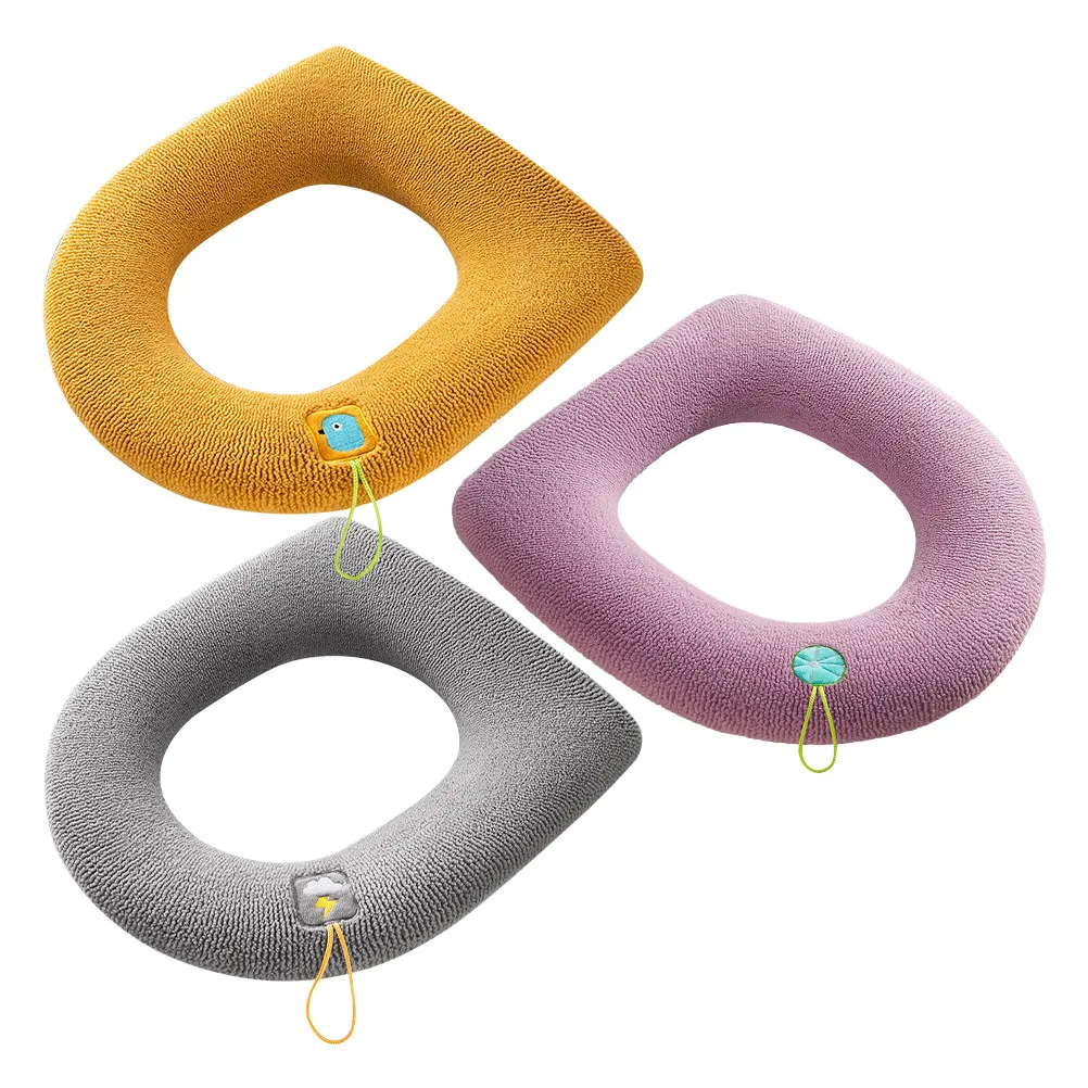 3Pcs 변기 시트 커버 쿠션 패드 재사용 가능한 세탁 가능한 폴리에스테르 부드러운 변기 시트 커버 욕실 여행용 휴대용 교수형 루프