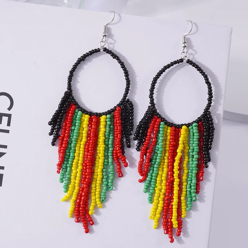 Kymyad Bohemian Beads Long Drop Earrings Ethnic Style Fashion Jewelry dangle earrings drop earrings long earrings