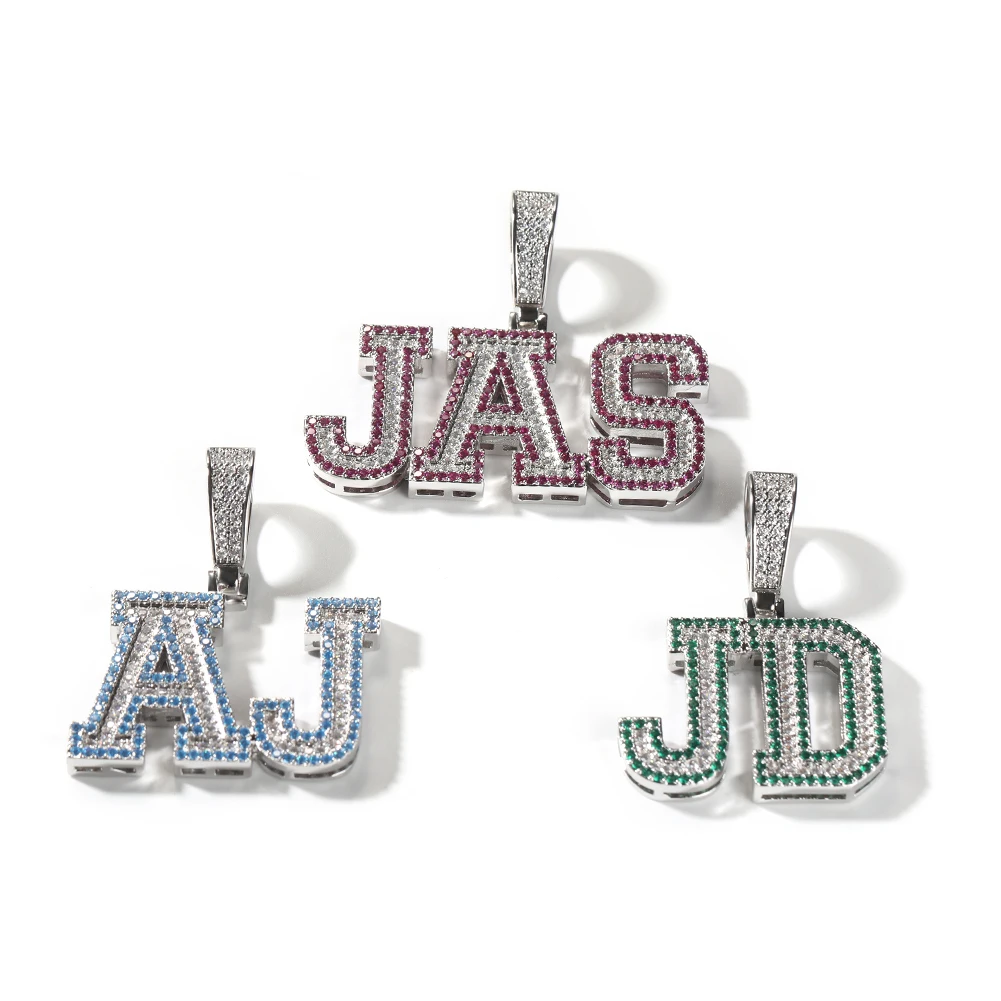 Hip Hop Custom A-Z 0-9 Letters Pendant Necklace Courful Zircon Sweater Chain