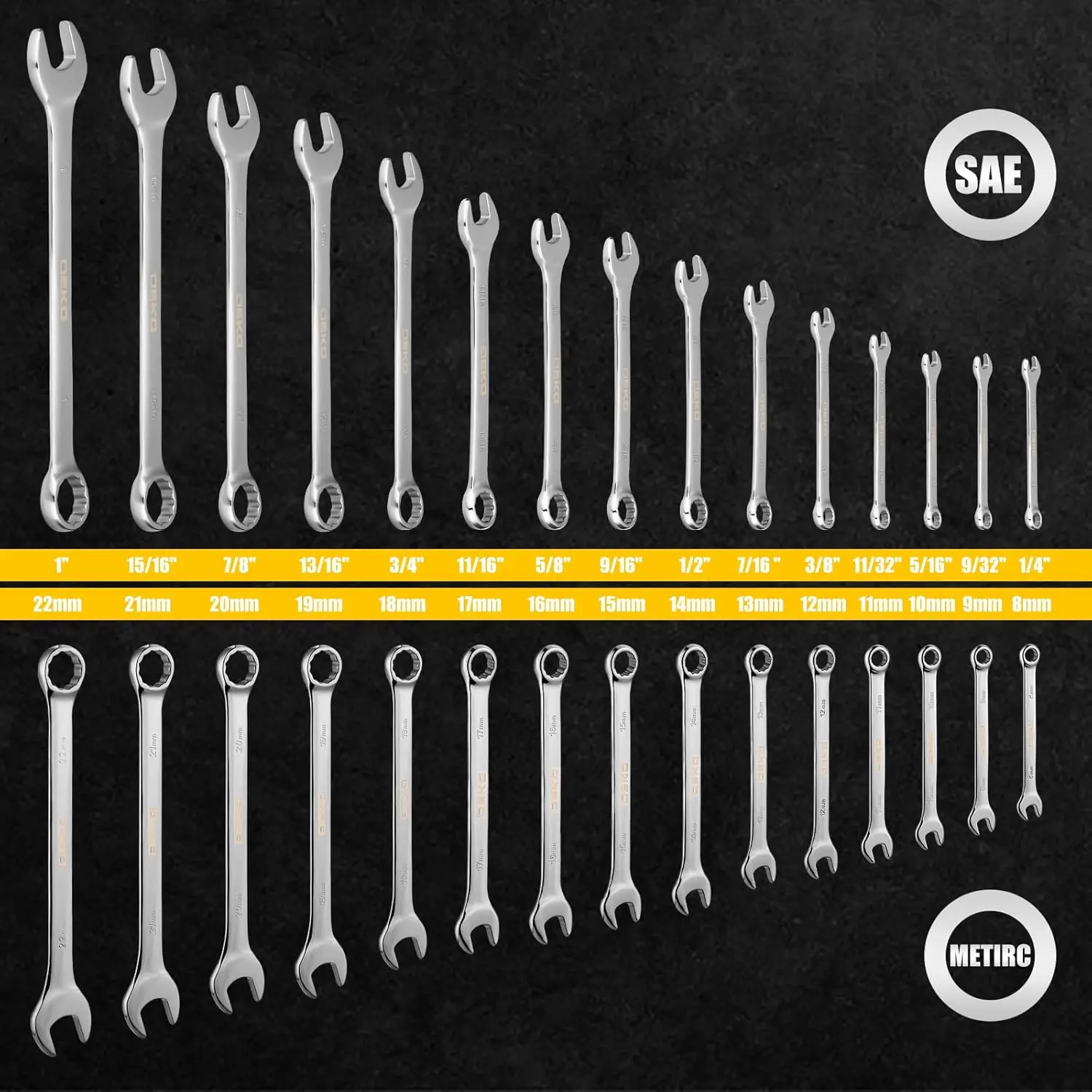 Chrome Vanadium Steel Combination Wrench Set with 12 Point