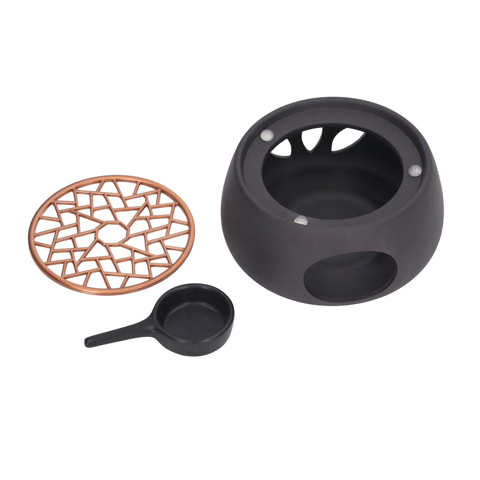 Tea Warmer Teapot Warmer Base Hollow Out Design Ceramic Candle Heater Tea Coffee Milk Light Warmer with Purple Iron Pad for Home Restaurant