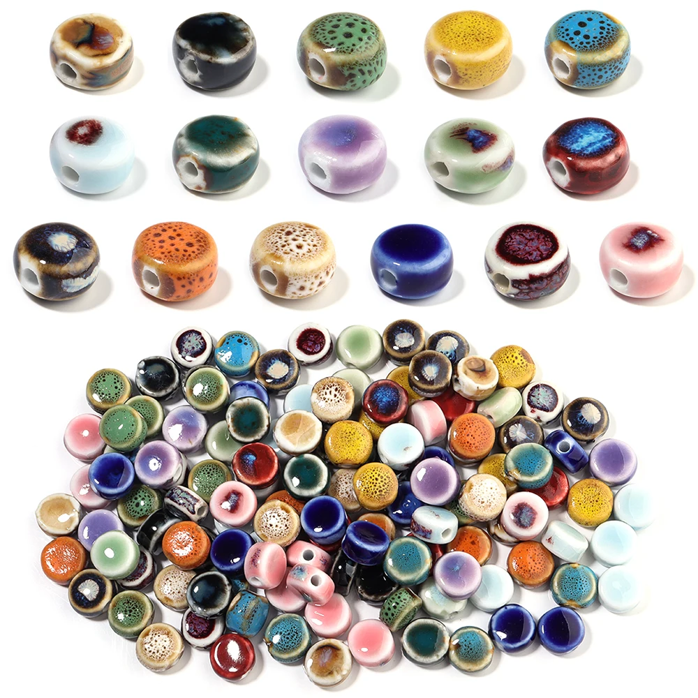 10 teile/los Flache Runde Keramik Perlen Bunte Lose Spacer Perlen Für Schmuck Machen Spacer Perlen DIY Armband Halskette Zubehör