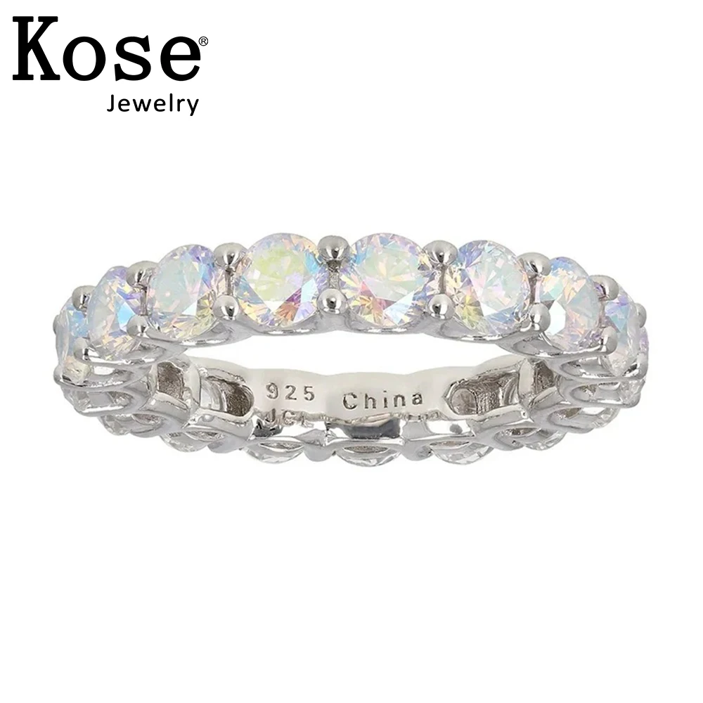 

Kose Eternity Band Promise Ring 925 Sterling Silver Diamond CZ Engagement Wedding Ring For Women Men Finger Party Jewelry