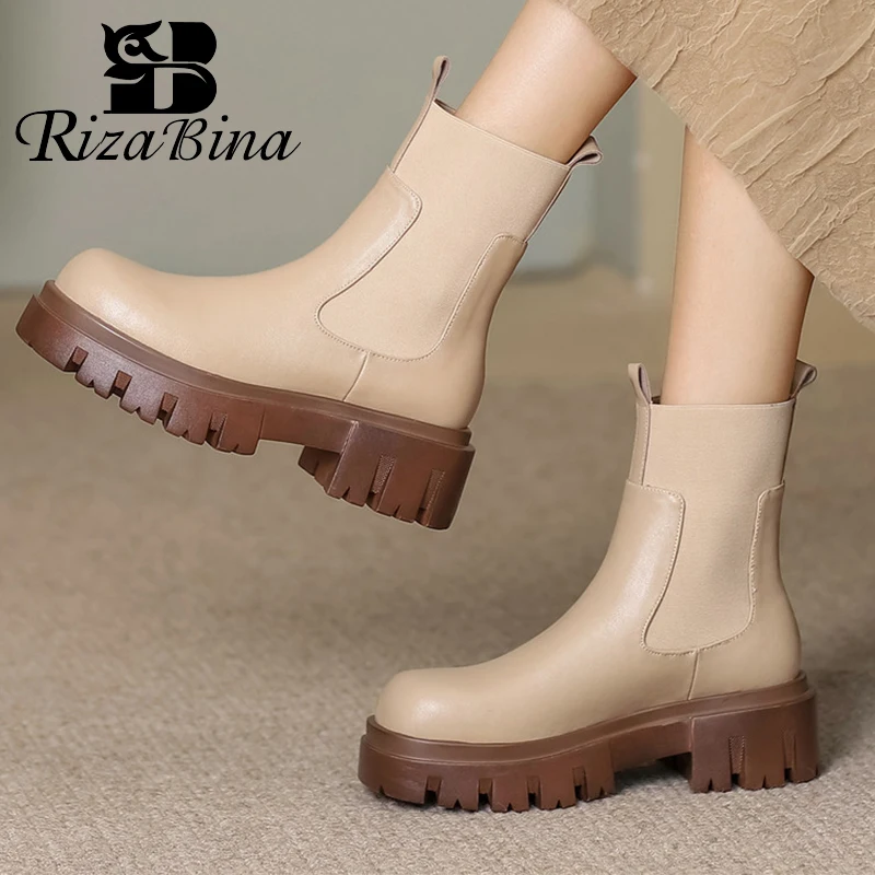 

RIZABINA 2023 New Arrival Women Ankle Boot Real Leather Winter Women Shoes Fashion Daily Short Boot Footwear Size 34-40