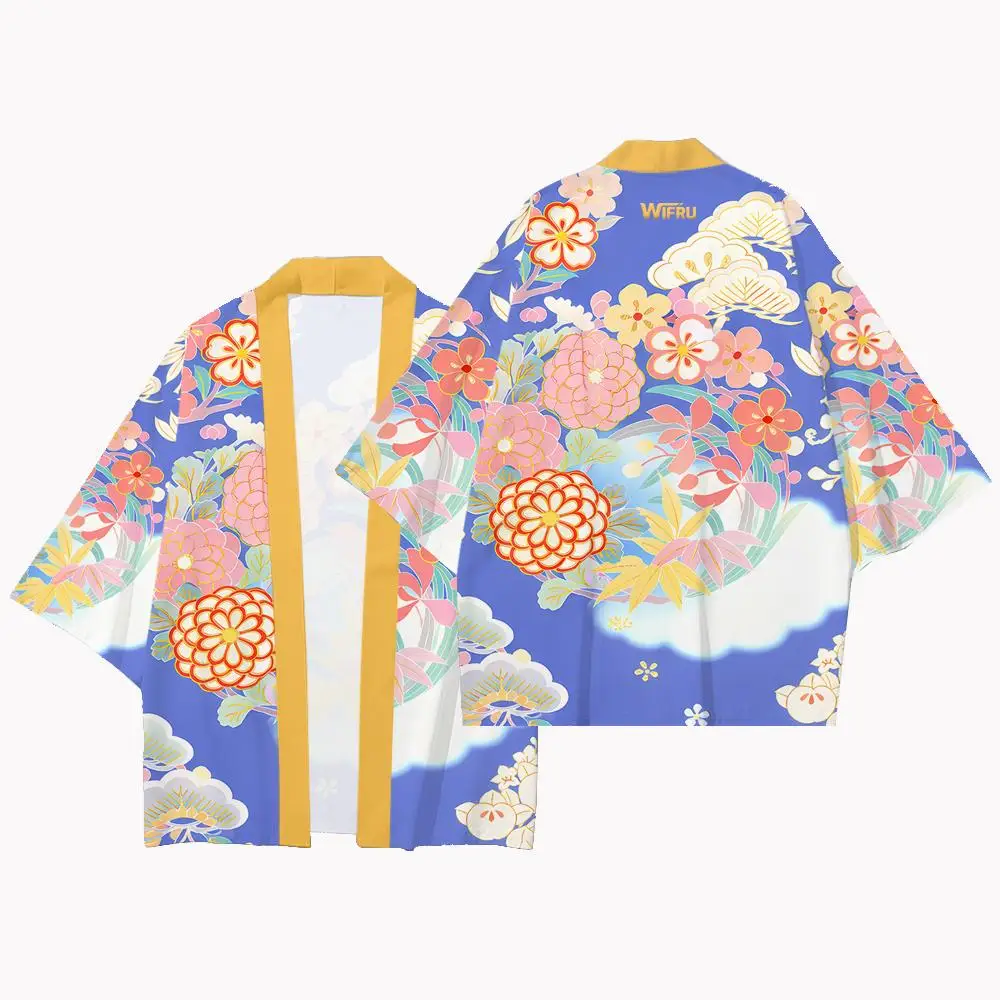 Japanischer Kimono-Cardigan mit Blumenmuster für Damen, Sommer-Street-Style, Harajuku Yukata, WIFRU Haori, lockerer, lässiger Cardigan-Oberteil – Detail 9
