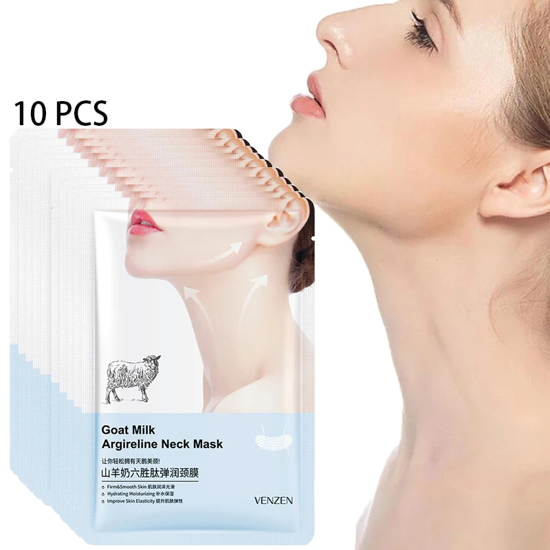 10pcs Neck Mask Goat Milk Hexapeptide Neck Mask Collagen Hydrating Nourishing Firming Necks Beauty Moisturizing Neck Skin Care