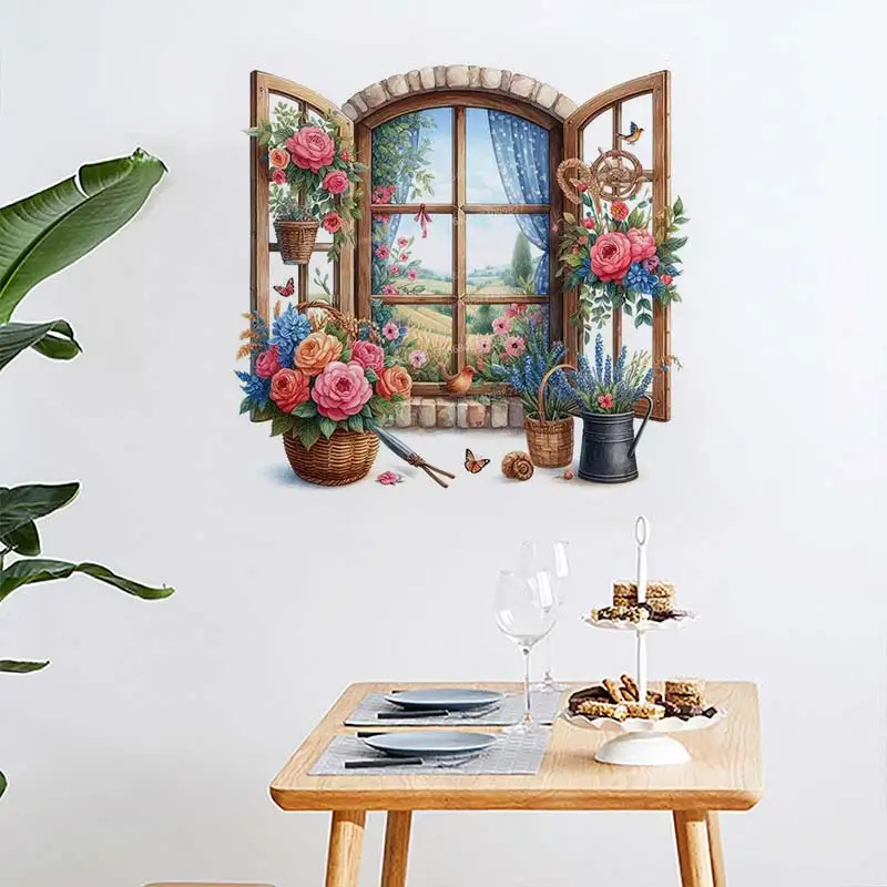 Watercolor Flower Window Art Wall Stickers Living Room Sofa Background Decoration Wallpaper For Home Decor Room Decals wall stickers window stickers M1024