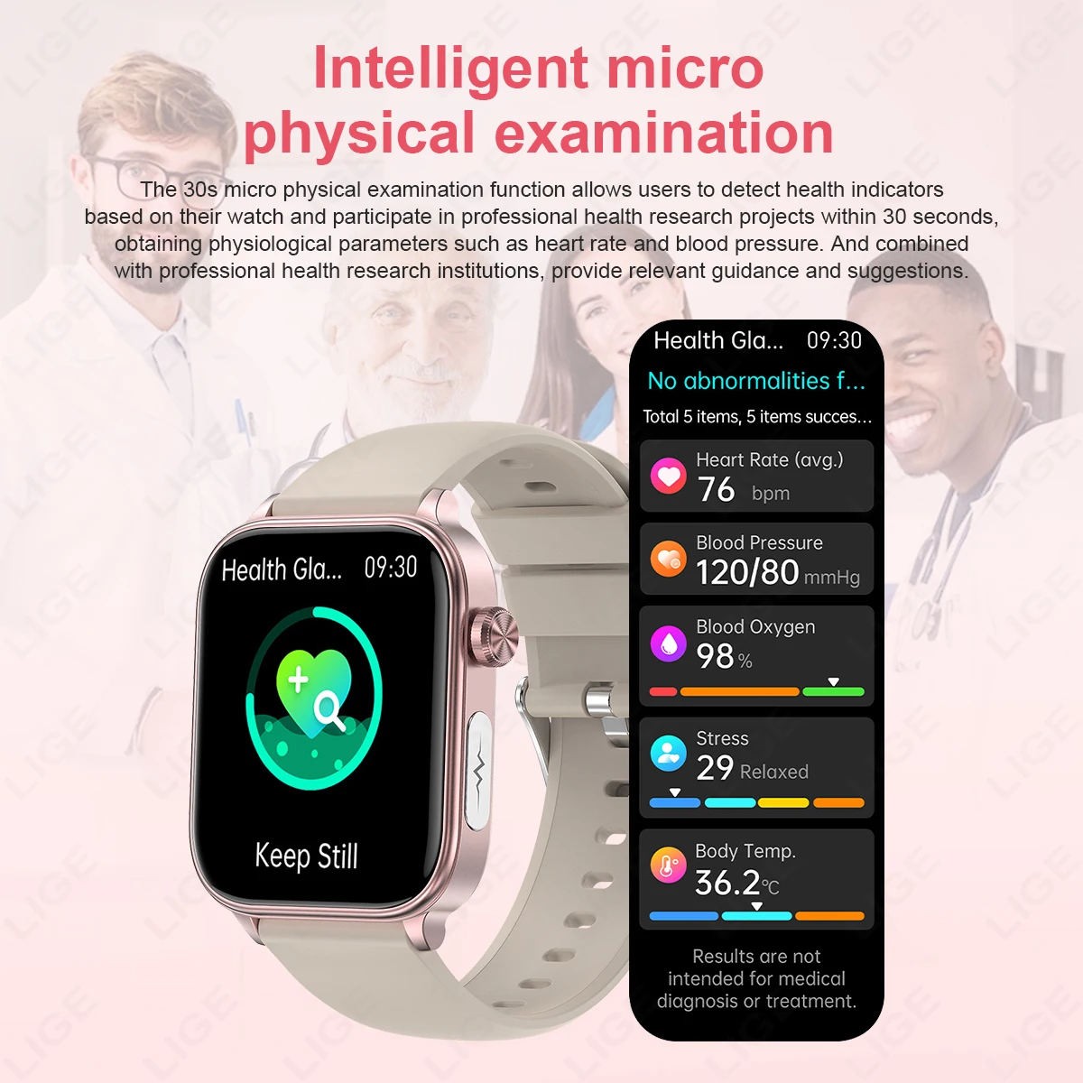 LIGE 2025 Micro Physical Examination ECG Smart Watch Women Men Blood Fat Uric Acid Heart Rate Health Watches BT Call Smartwatch 3