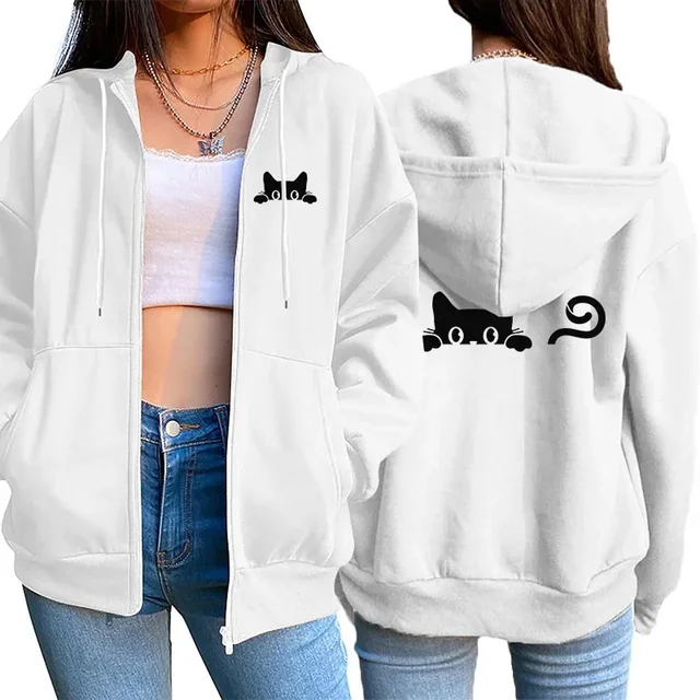 2025 New Womens Zipper Cardigan Hooded Sweatshirt Printing Outfits Fashion Casual Jogging Top Clothing Lady Versatile Sport Coat 1