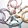 Retro Woven Natural Stone Pendant Necklace Net Pocket Hollow Handmade Jewelry Men and Women the Same Style Without Gems 2