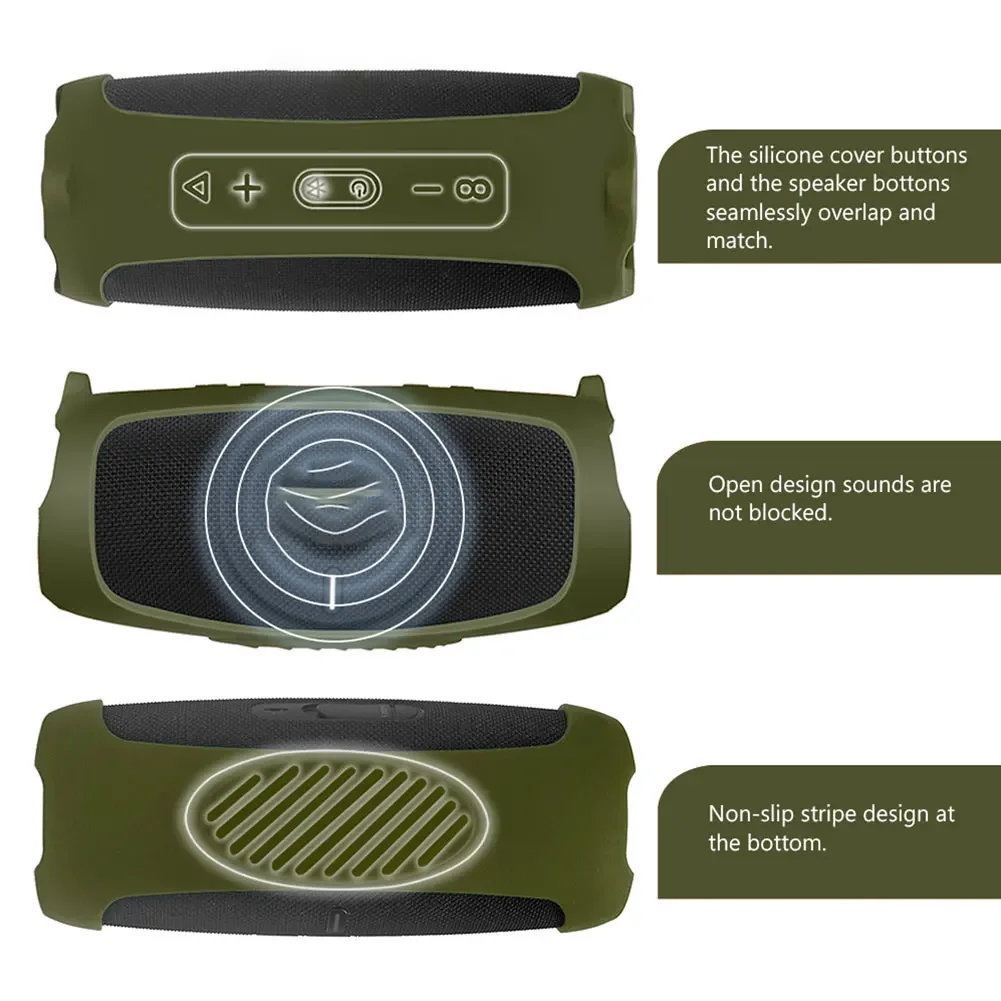 Newest Bluetooth Speaker Case Soft Silicone Cover Skin With Strap Carabiner for JBL Charge 5 Wireless Bluetooth Speaker Bag