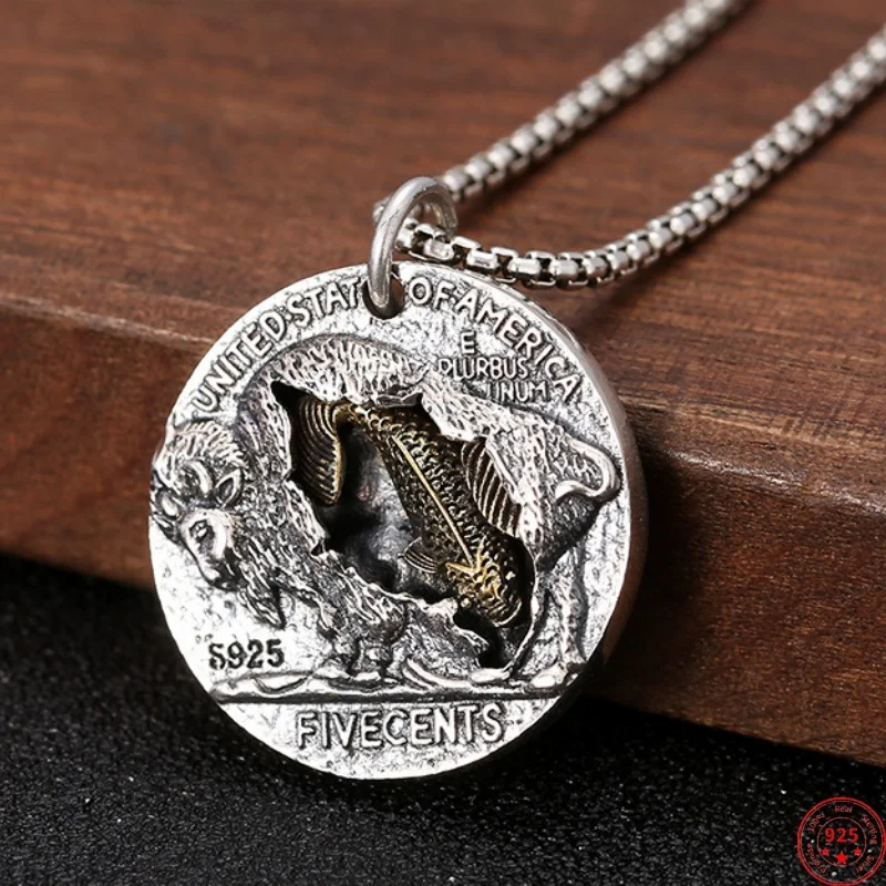 Ciondoli Con Ciondoli In Argento Sterling S925 Per Donna Uomo New Fashion Relief-Skull Coin 5 Cent Carp Punk Jewelry Spedizione Gratuita