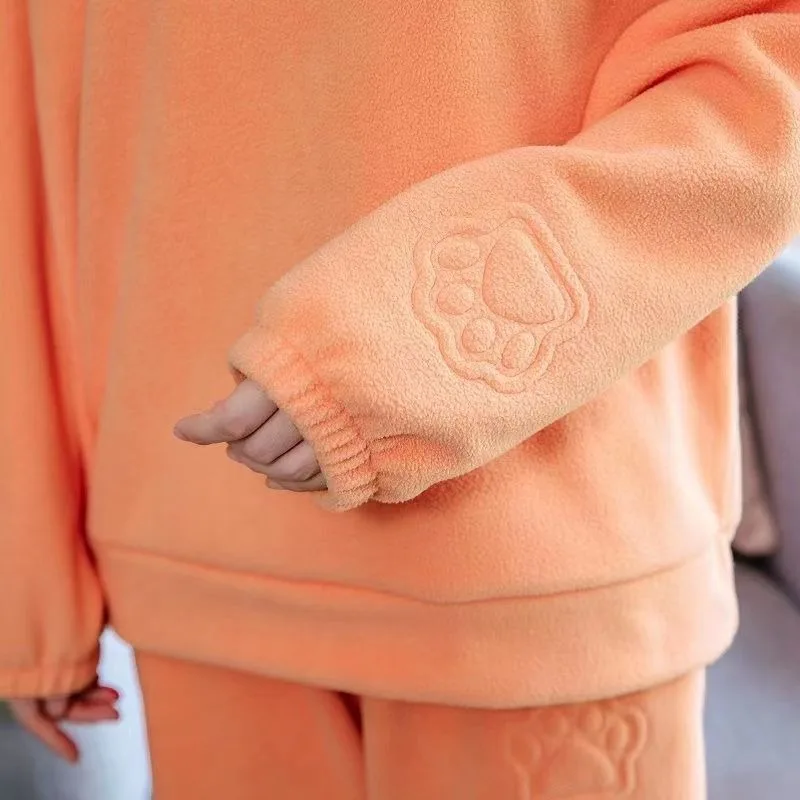 Autumn Winter Couples Pajamas Men Women Double Sided Velvet Pyjamas Warm Casual Home Wear Set Sports Style Round Neck Nightdress