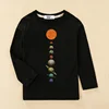 Kids Casual T-shirt Solar System Pattern Tops Baby Boys Cotton Fashion Shirt 3-14T Children Long Sleeved Tees 1