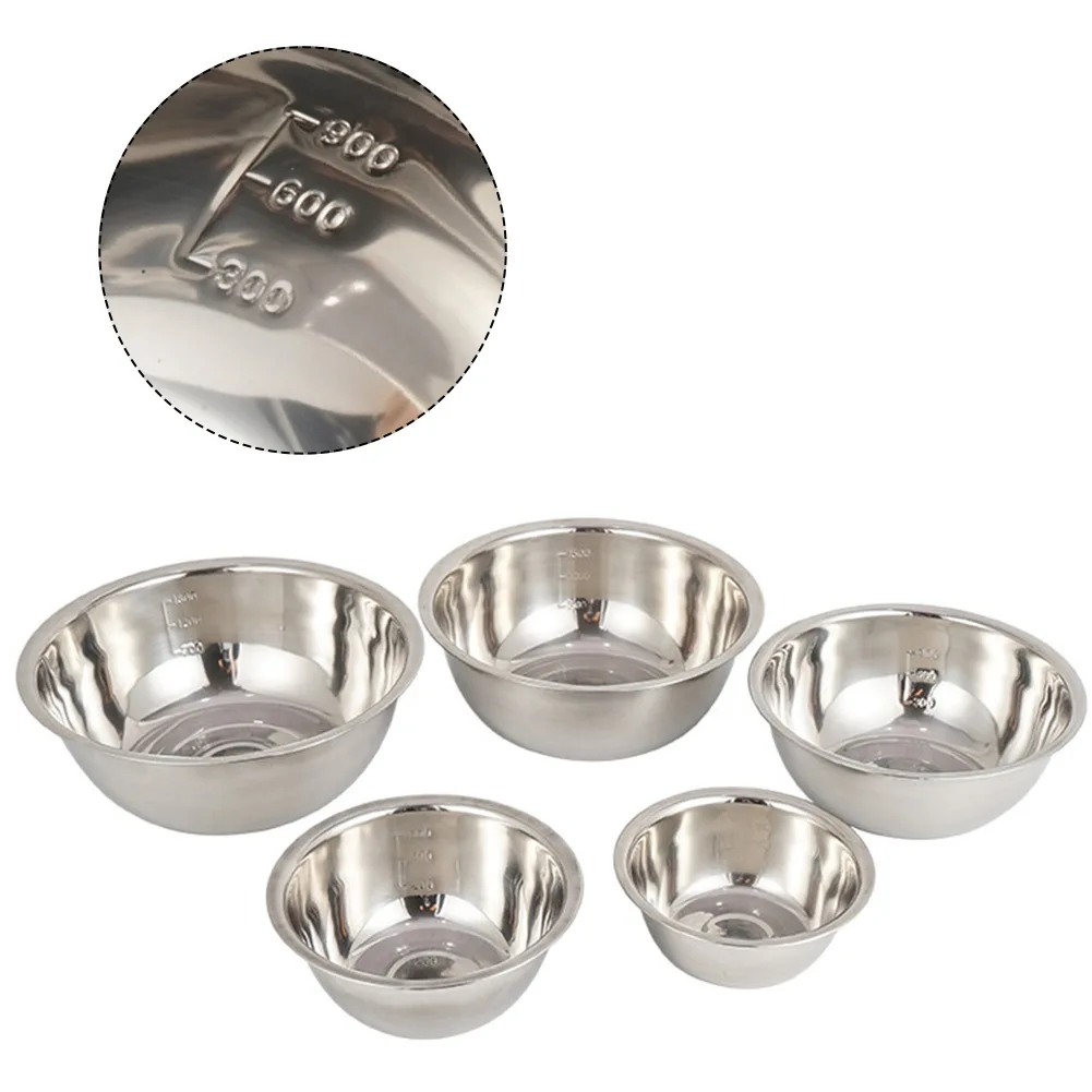 5Pcs Large Stainless Steel Bowl Mixing Bowl Basin With Scale Kitchen Camping Bbq Whisking Salad Cooking Baking Bowls Set