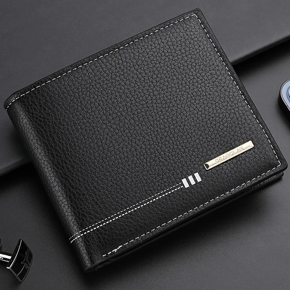 Elegant Men's Lychee Pattern Leather Wallet with Zipper Coin Pocket