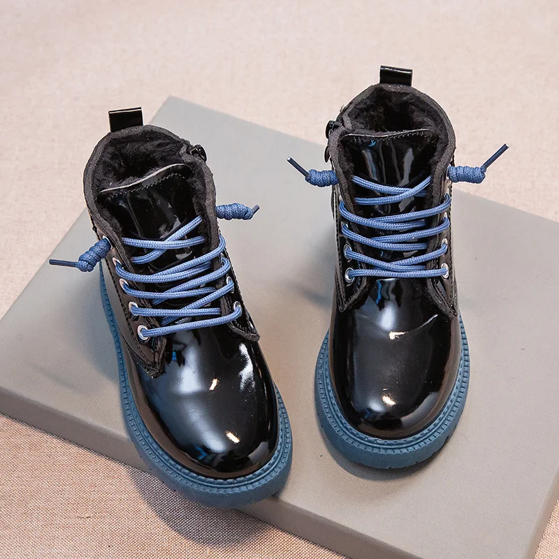 Mädchen-Stiefel, Schnür-Winter-Stiefeletten für kleine Mädchen, Plüsch-Schneestiefel, wasserdichte, rutschfeste Winterschuhe_voghion.com