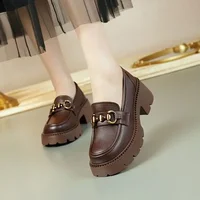 2025 Spring Women Leather Shoes British Style Soft Leather Versatile Thick Bottom Loafers Female Slip-on Round Toe Single Shoes 2