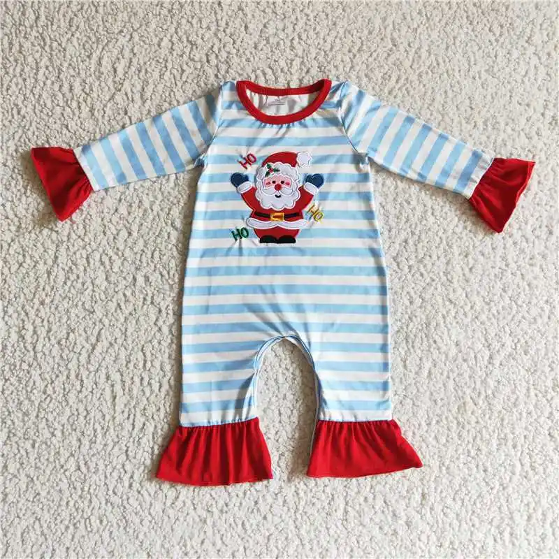 Wholesale Newborn Christmas Santa Infant Striped Snap Button Baby Girl Embroidery Children Romper Kids Cotton Toddler Jumpsuit 2019 fashion baby girl romper newborn rompers baby boy girl romper long sleeve infant jumpsuits soft cotton baby clothes pajamas