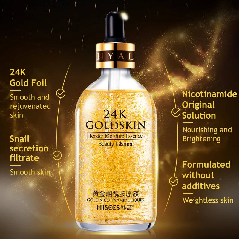 24k Gold Hyaluronic Acid Nicotinamide Face Serum Anti Aging Facial Lifting Collagen Essence Skin Care Whitening Serum 30/100ml