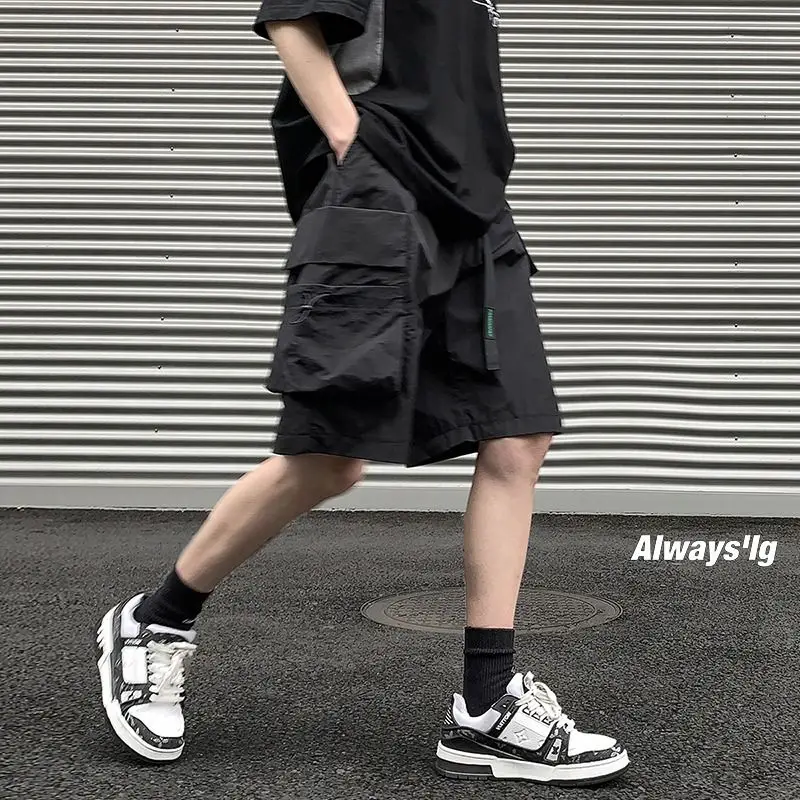 2024 Elegant Fashion Harajuku Slim Fit Ropa Hombre Loose Casual All Match Cargo Pants Solid Pockets Straight Leg Wide Leg Pants 3