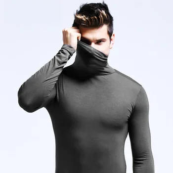  2025 new Men's High Neck Slim Fit Long Sleeve T-shirt turtleneck for men slim elastic thin pullover