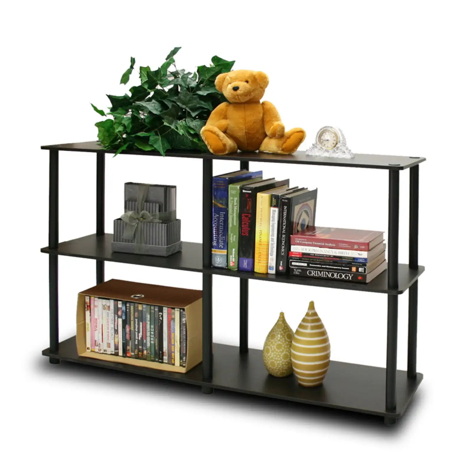 

Furinno Turn-N-Tube Wood 3-Tier Double Size Storage Display Rack in Espresso