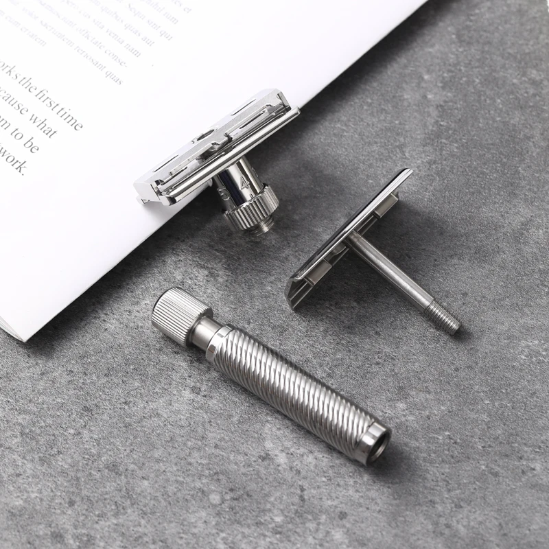 Yaqi-メンズステンレス鋼安全かみそり、無地調節可能なスラントヘッド