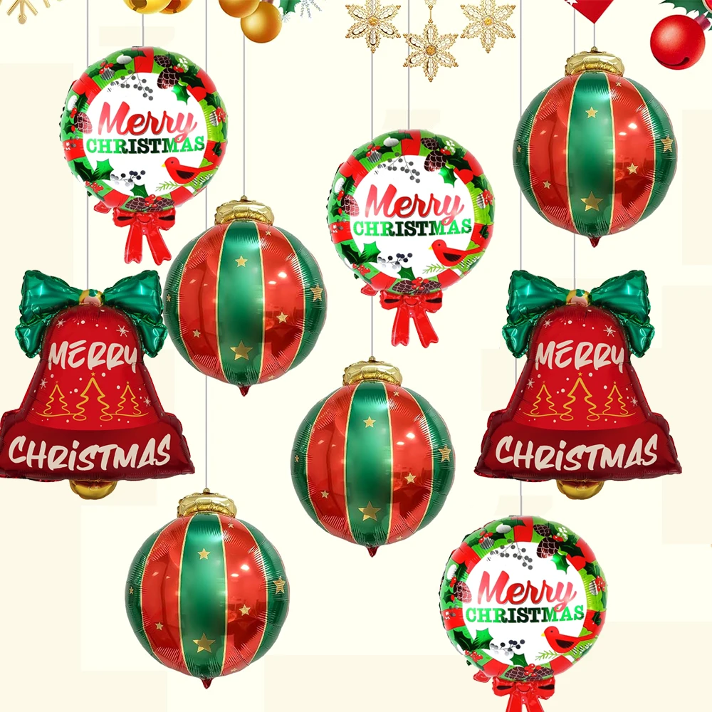 Weihnachtsdekoration Mylar Folie Rot Grün Hängender Ballon Weihnachtsglockenballon 18 Zoll Kranzbälle Weihnachtsfeier Navidad Supplies