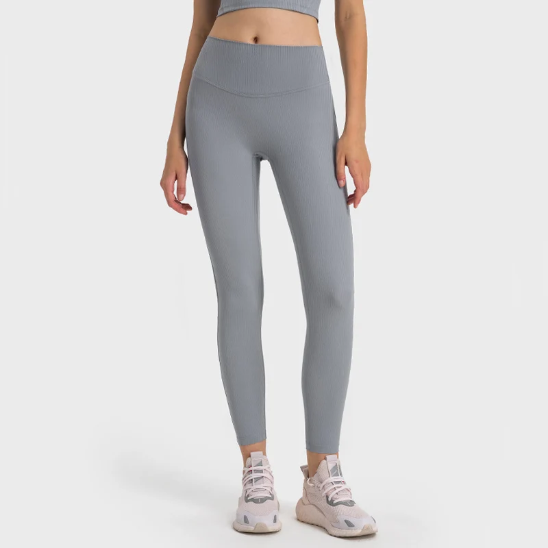 

Women Yoga Pants Solid Color Ribbed Workout Running Tights Slim Fit Hips Push Up Gym Legggings Female Breathable Sportswear