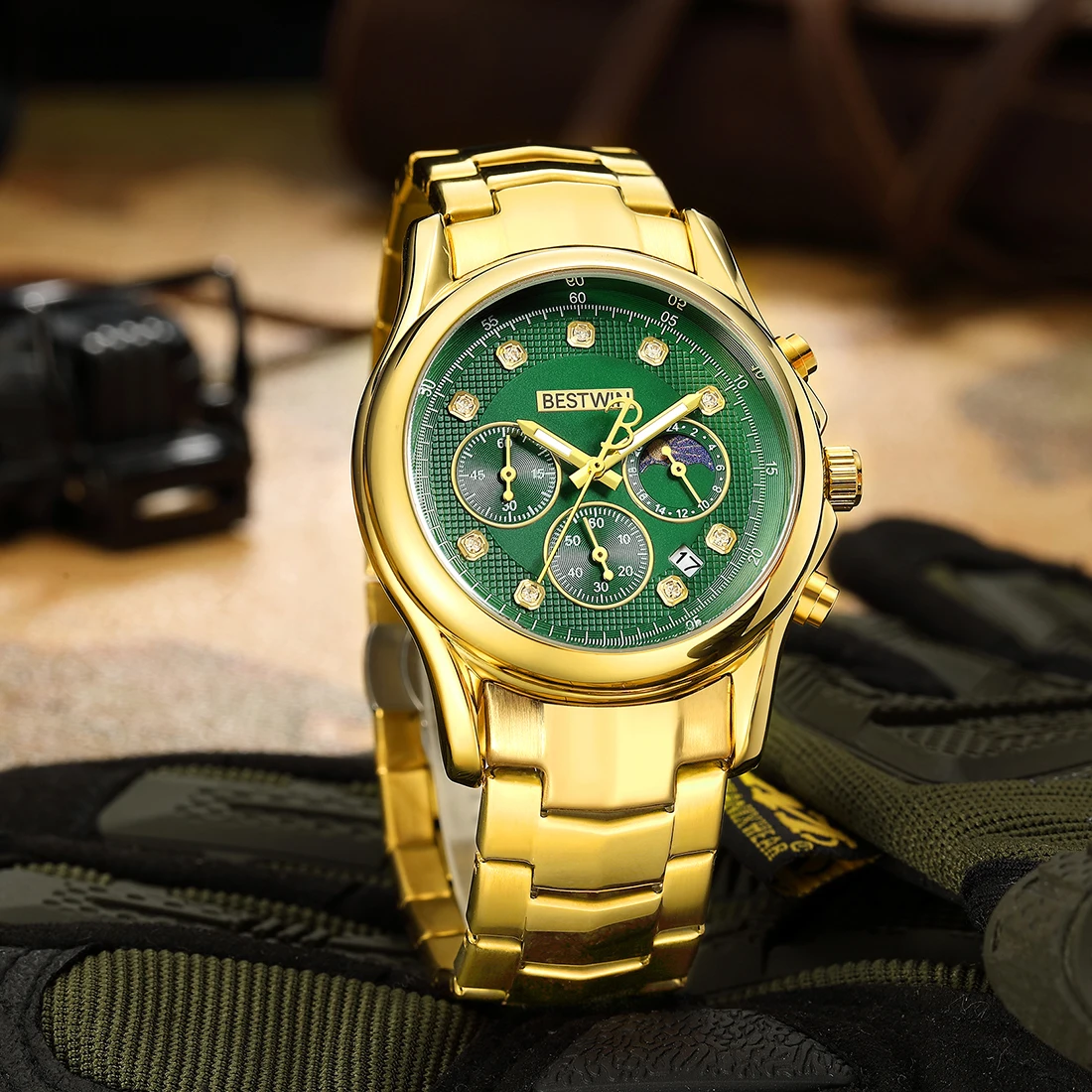 Luxury Men Watch Fashion Mens Quartz Wristwatch Classic Brand Full Gold Body Diamond Reloj Steampunk Watches Business Man Clock
