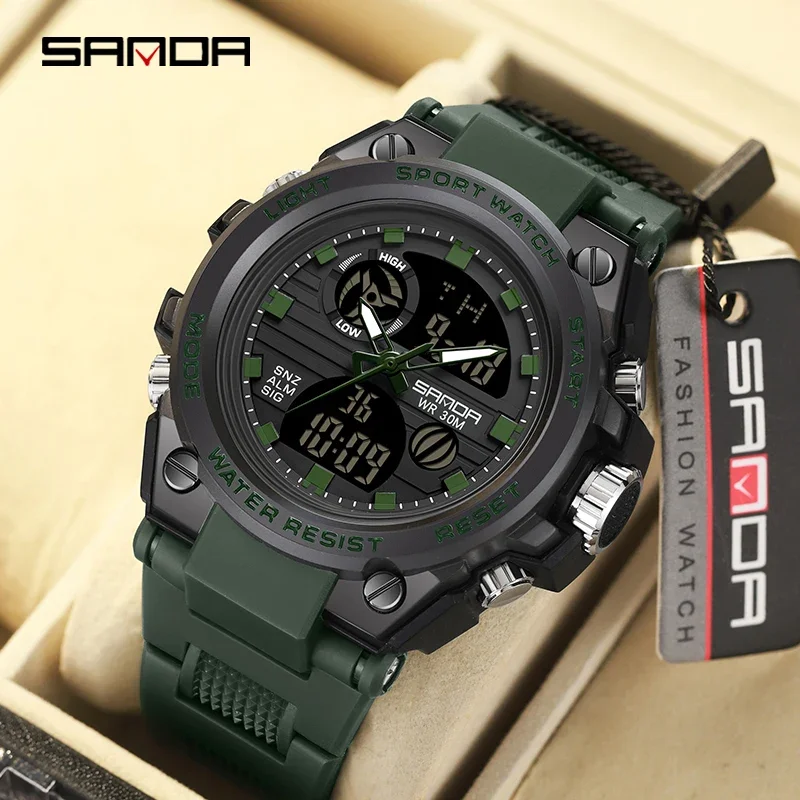 SANDA 739 Luxury Digital Quartz Watch for Men Military Army Waterproof Sports Wristwatches LED Dual Display Mens Reloj Hombre