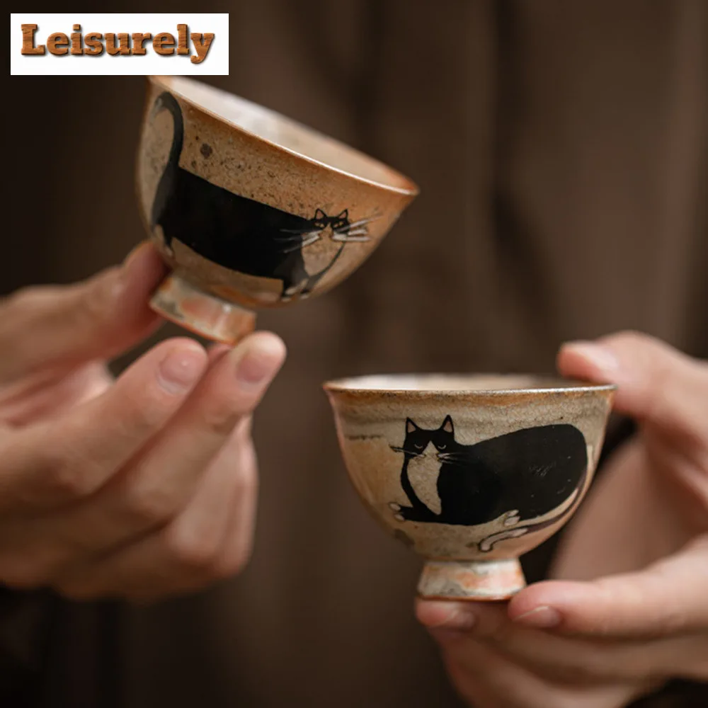 Handmade Wood-fired Porcelain Teacup Japanese Zhi Ye Kiln Change Cat Ceramic Tea Mug Kung Fu Teaset  Small Master Single Cup