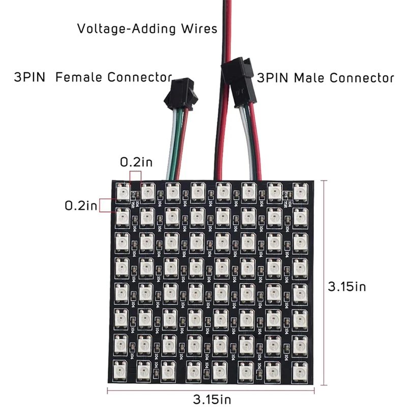 WS2812B RGB LED   г ,  ٷ  ִ WS2812 8X8  Ʈ ȭ DC5V
