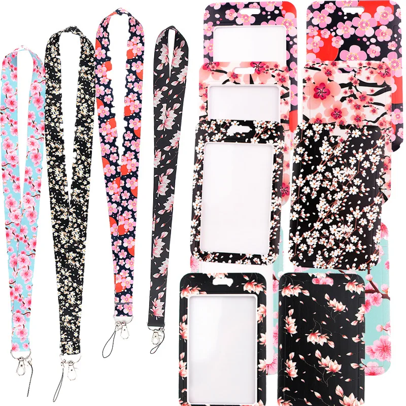 Rosa multiflora romantic mobile phone lanyard card set campus meal card bus access work permit anti-loss pendant