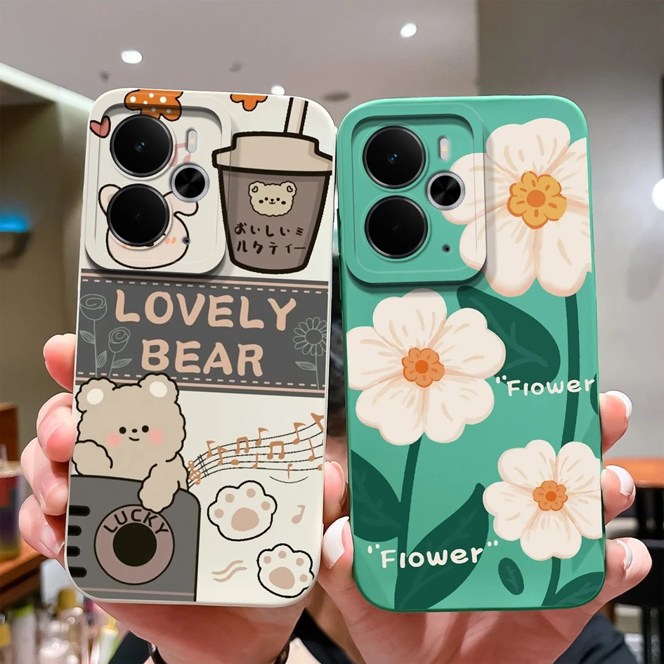 Luxury Floral Print Liquid Silicone Case - High Quality, Anti-Drop, Durable, Anti-Slip Housing