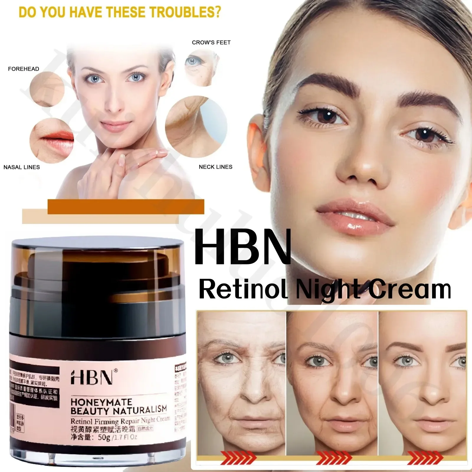 

HBN Retinol Night Cream Double A Alcohol Face Cream Morning C Night A Anti-wrinkle Repair Moisturizing Lifting Firming 50g